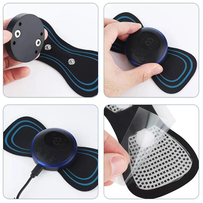 4PCS LCD Display EMS Neck Massage Electric Massager Cervical Neck Back Patch 8 Mode Pulse Muscle Stimulator Portable Relief Pain