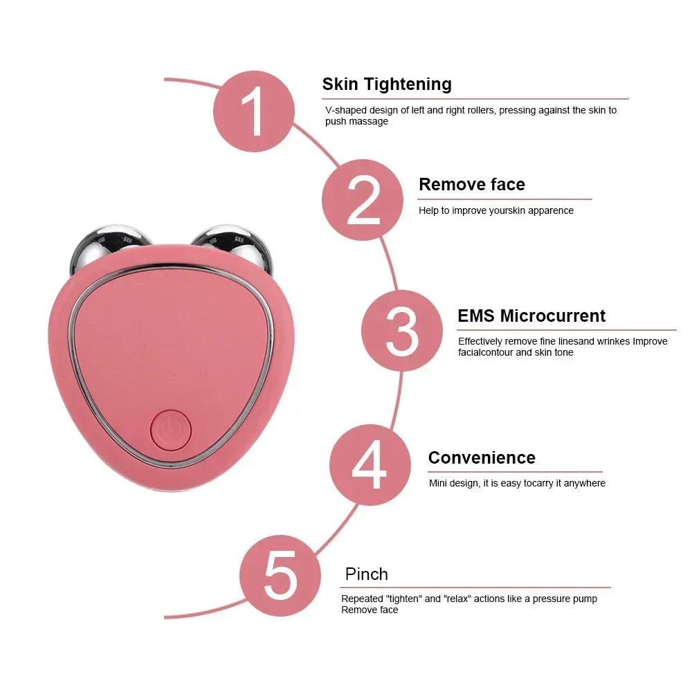 Electric Facial Lifting Roller EMS Massager with Gel Face Microcurrent Skin Tightening Rejuvenation Face Massage Beauty Care